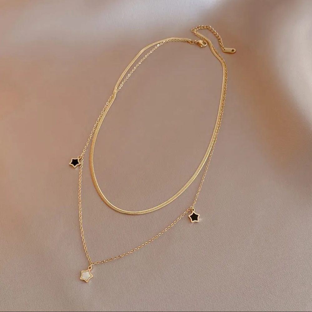 Fashion Star Titanium Steel Enamel Women's Necklaces, Double Layer Neckl…